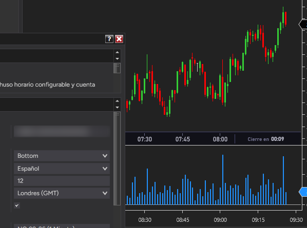 TimeEdge — eje de tiempo con cuenta atrás sobre el gráfico de NinjaTrader 8